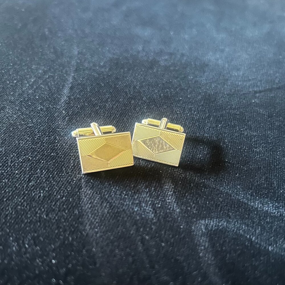 Cuff Links with Diamond Design in Gold Tone